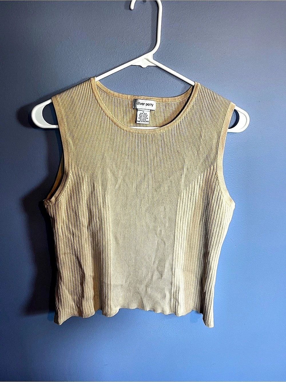 Vintage Oliver Perry Ribbed Sleeveless Light Yellow Size Large